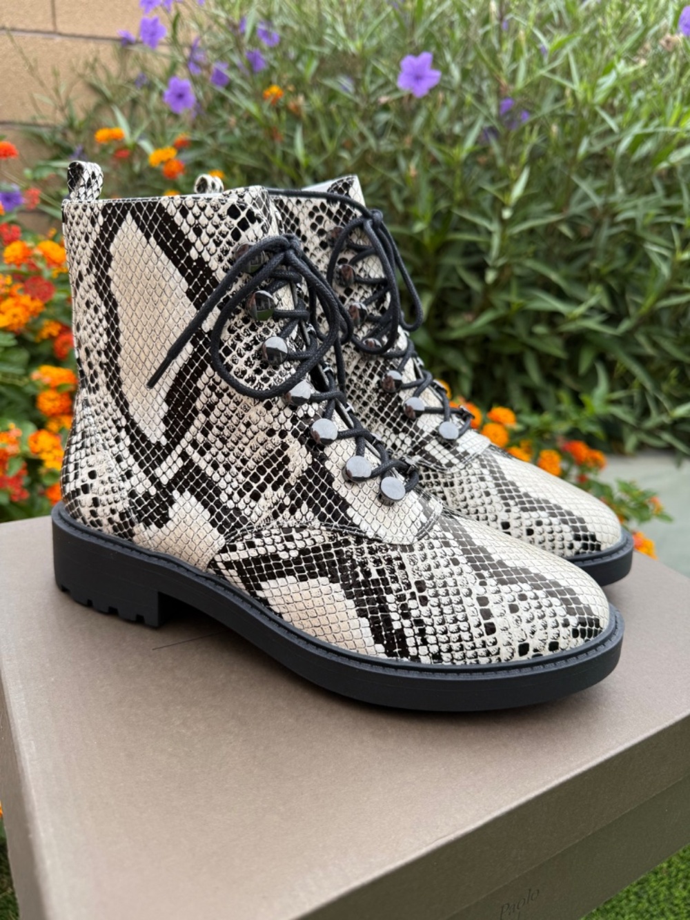 Leather Boots by Linea Paolo Trinityx Snake Print Combat Boots  NIB